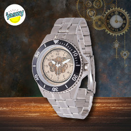 Steamkorngeere für Männer Cosplay Stainless Steel Armbanduhr