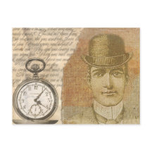 Steampman Gentleman Pocket Watch Bowler Postcard