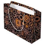 Steampton Rusty Gears Custom Monogram Block Große Geschenktüte (Rückseite Schrägansicht)