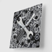 Steampton Silver Gears & Tools Square Wall Clock Quadratische Wanduhr (Winkel)