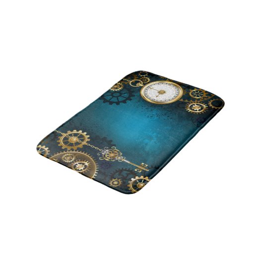 Steampun türkis Hintergrund mit Gears Badematte (Schrägansicht)