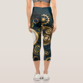 Steampun türkis Hintergrund mit Gears Capri Leggings (Rückseite)