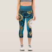 Steampun türkis Hintergrund mit Gears Capri Leggings (Vorderseite)