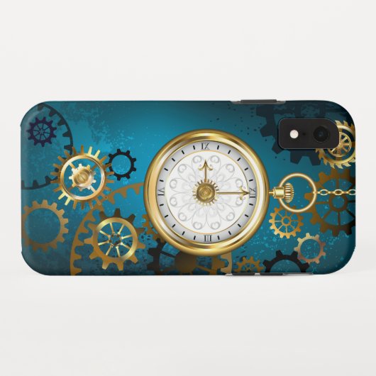 Steampun türkis Hintergrund mit Gears Case-Mate iPhone Hülle (Rückseite (Horizontal))