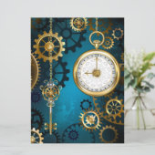 Steampun türkis Hintergrund mit Gears Einladung (Stehend Vorderseite)