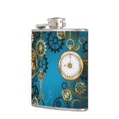 Steampun türkis Hintergrund mit Gears Flachmann (Links)