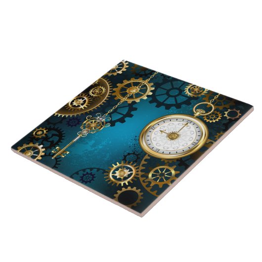 Steampun türkis Hintergrund mit Gears Fliese (Seite)