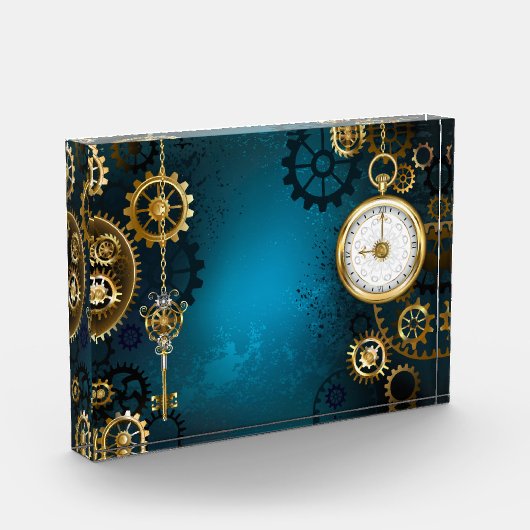 Steampun türkis Hintergrund mit Gears Fotoblock (Links)