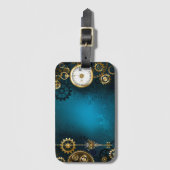 Steampun türkis Hintergrund mit Gears Gepäckanhänger (Vorderseite Vertikal)