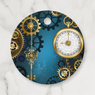 Steampun türkis Hintergrund mit Gears Geschenkanhänger