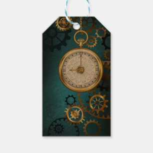 Steampun türkis Hintergrund mit Gears Geschenkanhänger