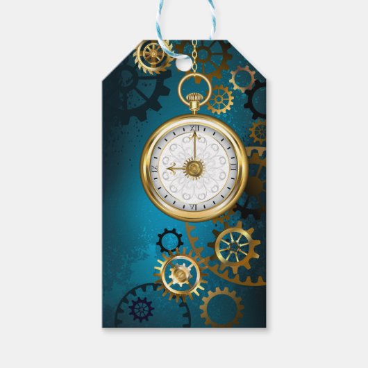 Steampun türkis Hintergrund mit Gears Geschenkanhänger (Vorderseite)