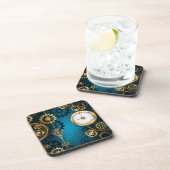 Steampun türkis Hintergrund mit Gears Getränkeuntersetzer (Rechte Seite)