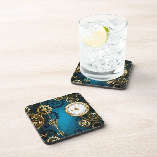 Steampun türkis Hintergrund mit Gears Getränkeuntersetzer (Rechte Seite)