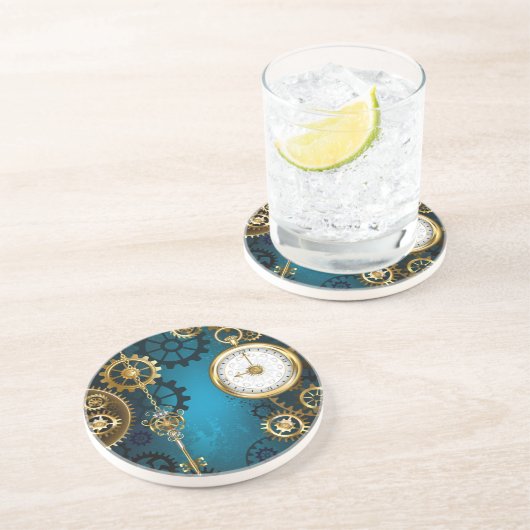 Steampun türkis Hintergrund mit Gears Getränkeuntersetzer (Seite)