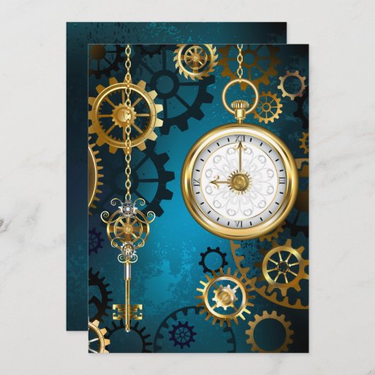 Steampun türkis Hintergrund mit Gears Hinweiskarte (Vorne/Hinten)