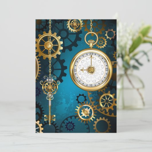 Steampun türkis Hintergrund mit Gears Hinweiskarte (Stehend Vorderseite)