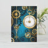 Steampun türkis Hintergrund mit Gears Karte (Stehend Vorderseite)
