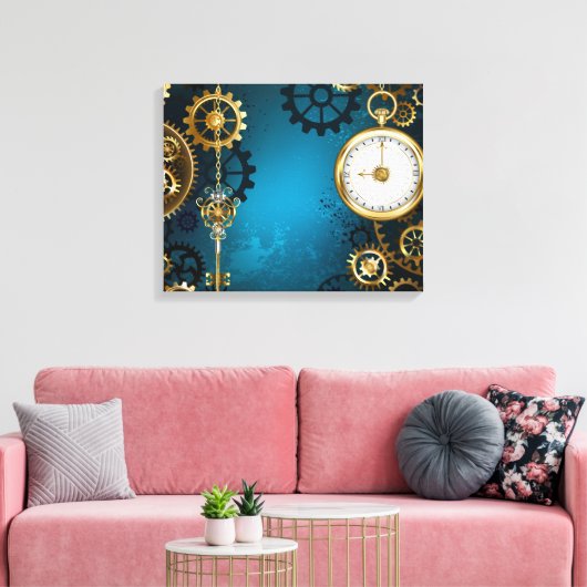 Steampun türkis Hintergrund mit Gears Leinwanddruck (Insitu (Wohnzimmer))