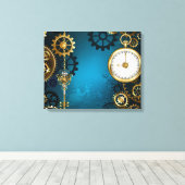 Steampun türkis Hintergrund mit Gears Leinwanddruck (Insitu (Holzboden))