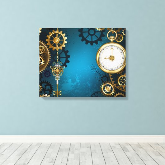 Steampun türkis Hintergrund mit Gears Leinwanddruck (Insitu (Holzboden))