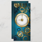 Steampun türkis Hintergrund mit Gears Menükarte (Vorne/Hinten)