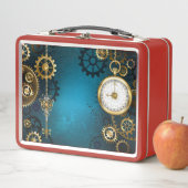 Steampun türkis Hintergrund mit Gears Metall Brotdose (Beispiel)