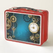 Steampun türkis Hintergrund mit Gears Metall Brotdose (Rückseite)