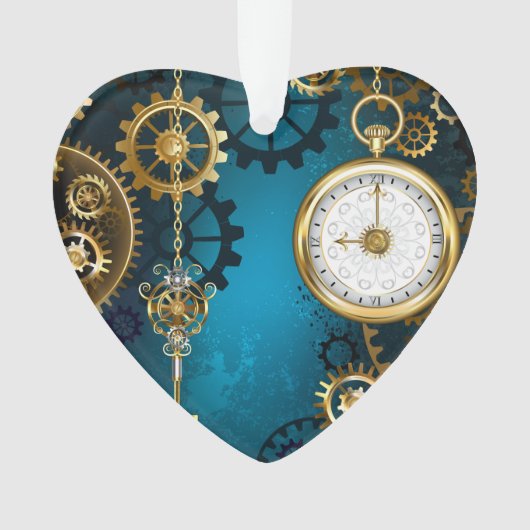 Steampun türkis Hintergrund mit Gears Ornament (Vorderseite)