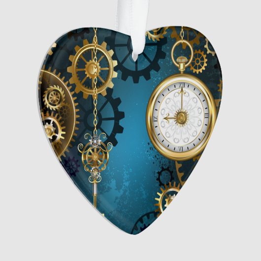 Steampun türkis Hintergrund mit Gears Ornament (Vorderseite)