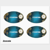 Steampun türkis Hintergrund mit Gears Ovaler Aufkleber (Blatt)