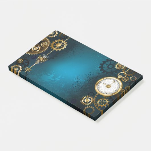 Steampun türkis Hintergrund mit Gears Post-it Klebezettel (angewinkelt)