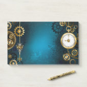 Steampun türkis Hintergrund mit Gears Post-it Klebezettel (Auf Schreibtisch)