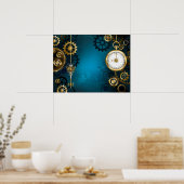 Steampun türkis Hintergrund mit Gears Poster (Küche)
