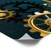 Steampun türkis Hintergrund mit Gears Poster (Ecke)