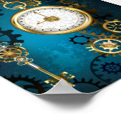 Steampun türkis Hintergrund mit Gears Poster (Ecke)