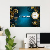 Steampun türkis Hintergrund mit Gears Poster (Heimbüro)