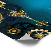 Steampun türkis Hintergrund mit Gears Poster (Ecke)