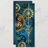 Steampun türkis Hintergrund mit Gears Save The Date (Vorne/Hinten)