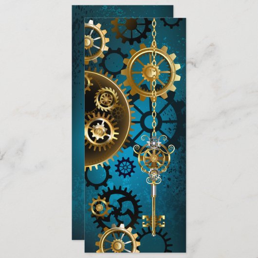Steampun türkis Hintergrund mit Gears Save The Date (Vorne/Hinten)