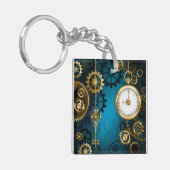 Steampun türkis Hintergrund mit Gears Schlüsselanhänger (Vorderseite links)