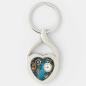 Steampun türkis Hintergrund mit Gears Schlüsselanhänger (Vorderseite)