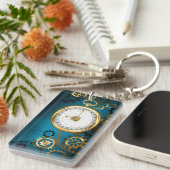 Steampun türkis Hintergrund mit Gears Schlüsselanhänger (Vorderseite rechts)