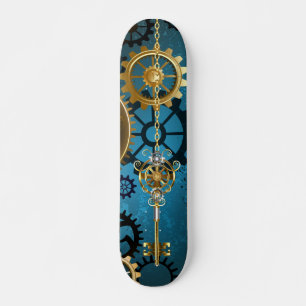 Steampun türkis Hintergrund mit Gears Skateboard