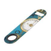 Steampun türkis Hintergrund mit Gears Speed Flaschenöffner (Vorderseite Schrägansicht)