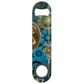 Steampun türkis Hintergrund mit Gears Speed Flaschenöffner (Rückseite)