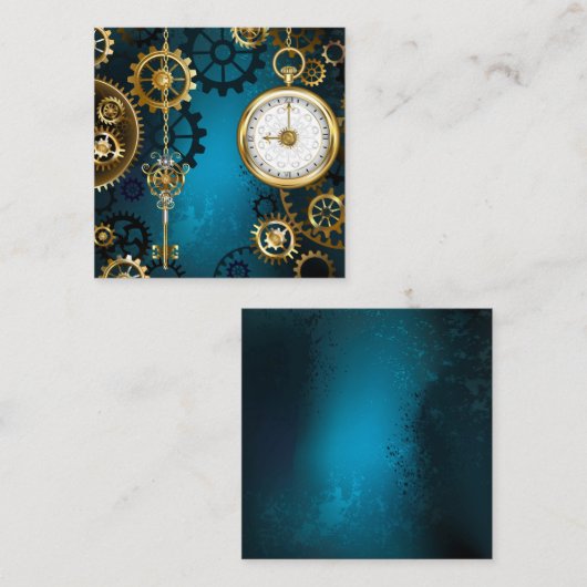 Steampun türkis Hintergrund mit Gears Terminkarte (Vorne/Hinten)