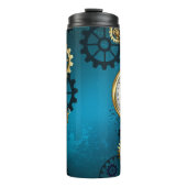 Steampun türkis Hintergrund mit Gears Thermosbecher (Vorderseite)