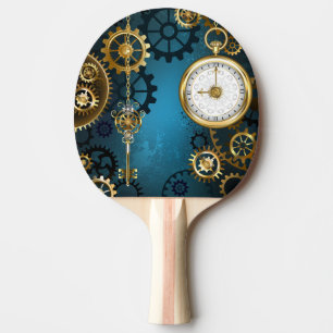 Steampun türkis Hintergrund mit Gears Tischtennis Schläger