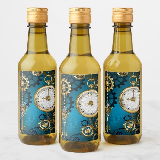 Steampun türkis Hintergrund mit Gears Weinetikett (Flaschen)